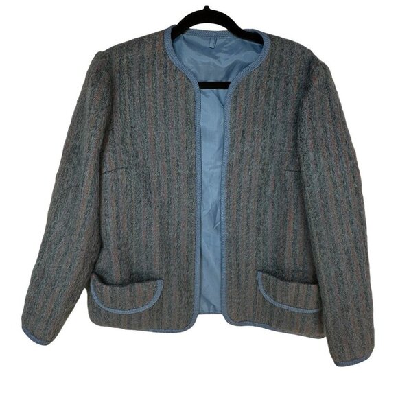 Rannoch Design Blazer Jacket Gray Blue Wool Mohair Open Front 14‎ VTG Scotland - Picture 6 of 12